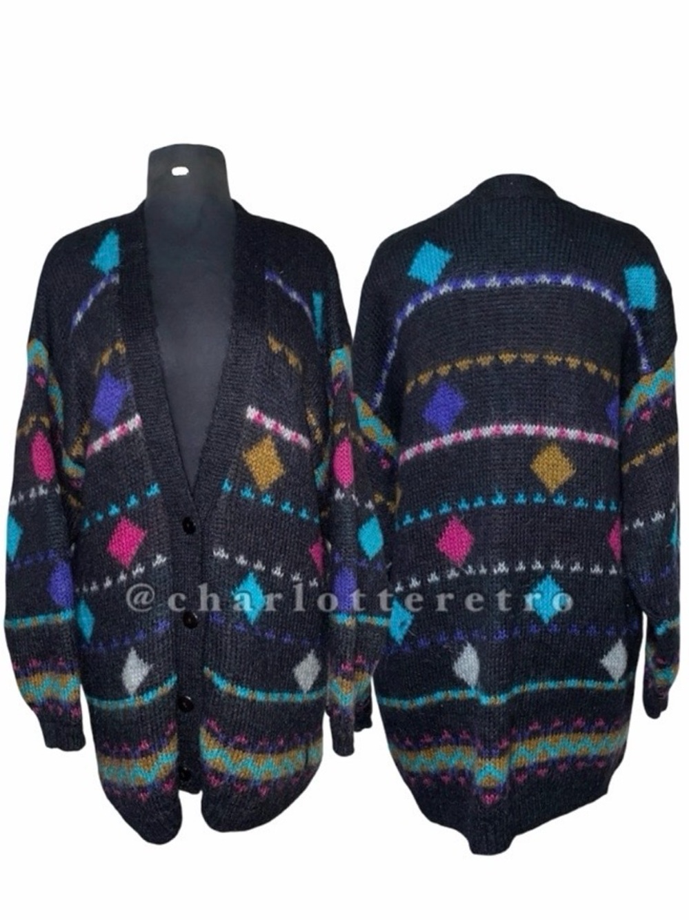 Y2K vtg Mohair Blend Chunky Knit Cardigan Sweater